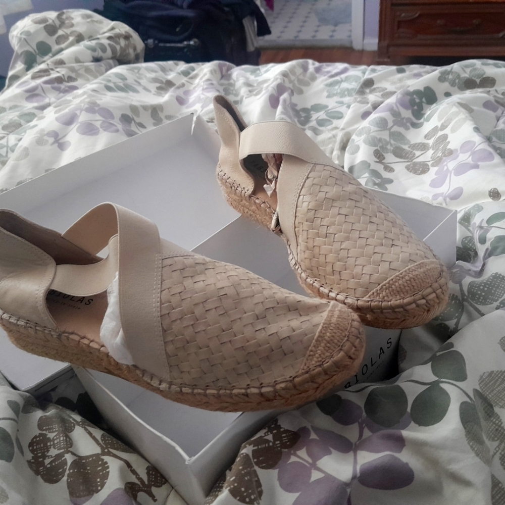 Cream Espadrille Wedge Sandals with Ankle Strap
